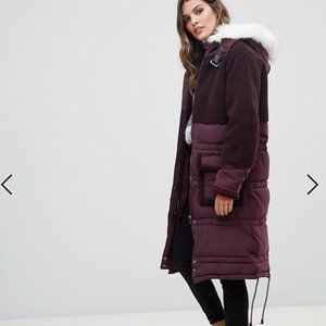 Urbancode parka coat with tonal borg trim and faux fur hood- Size 8
